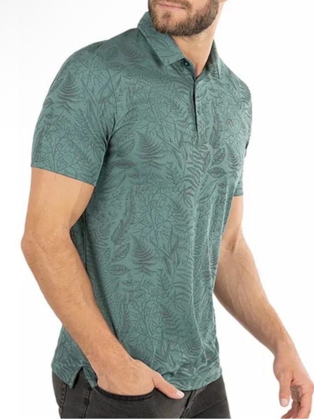 Travis Mathew Men's Hidden Falls Golf Polo Shirt Green Leaf Pattern Size XL